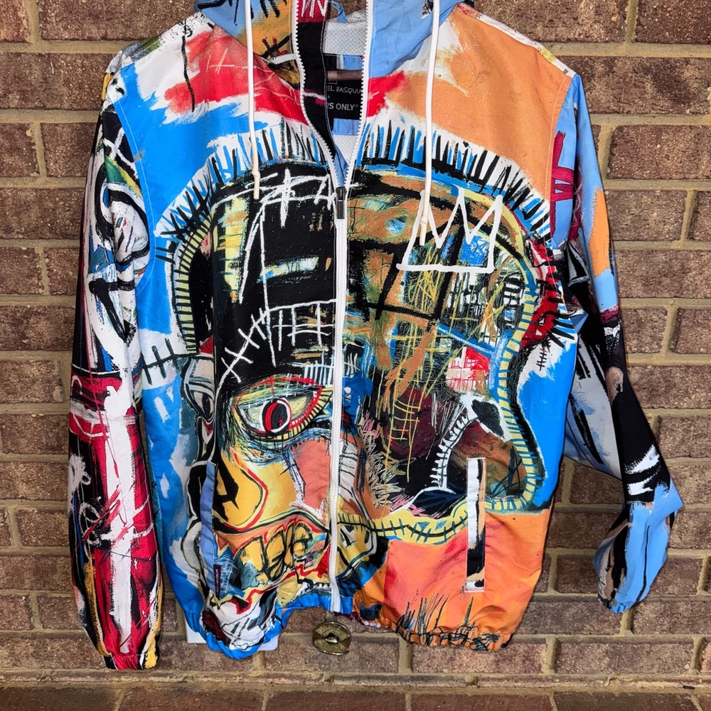 Jean-Michel Basquiat x Members Only Hooded Full Zip Windbreaker Jacket Medium.